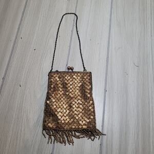 Vtg K.C. Malhan India Fully Beaded Gold Sequined Evening Bag Special Occasion